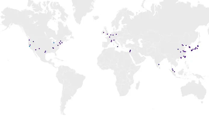 Global map with markers on each KLA location